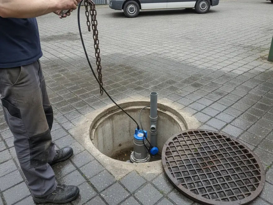 Pompe de relevage neuve et sa colonne, sortie du véhicule (photo de chantier)