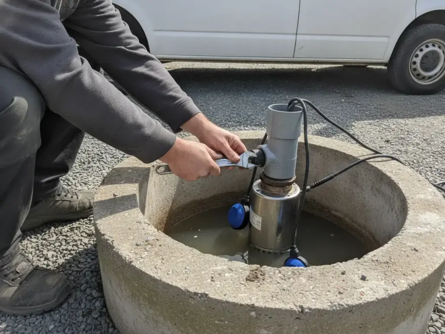 Coffret électrique ouvert à côté du poste de relevage (photo de chantier)