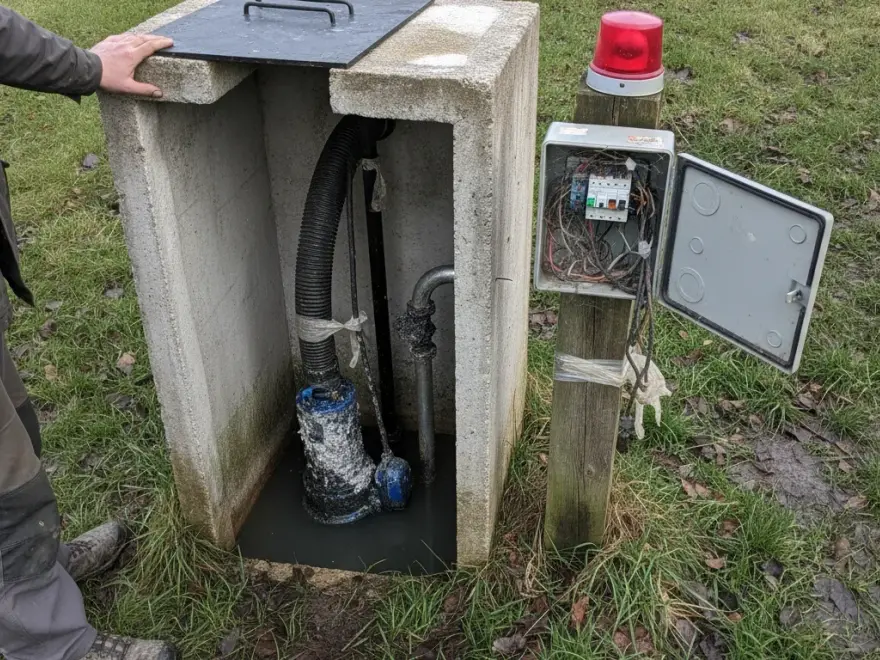 Tuyau tiré à travers le jardin jusqu’au poste (photo de chantier)