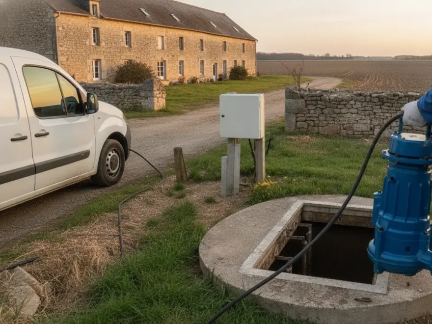 Pompe de relevage près d'une longère d'Eure-et-Loir (illustration)